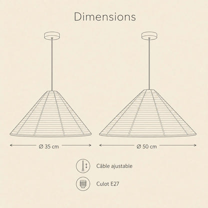 Dimensions du lustre papier de riz, O 35 et O 50 cm, culot E27
