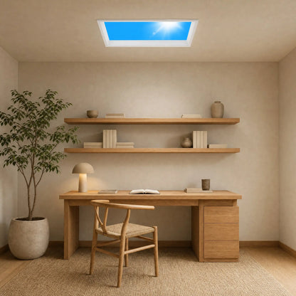 Panneau ciel bleu Oculéa au plafond d'un bureau lumineux | Delvanie