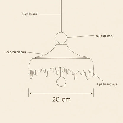 Schéma coté de la petite suspension Aubine, 20 cm de diamètre | Delvanie
