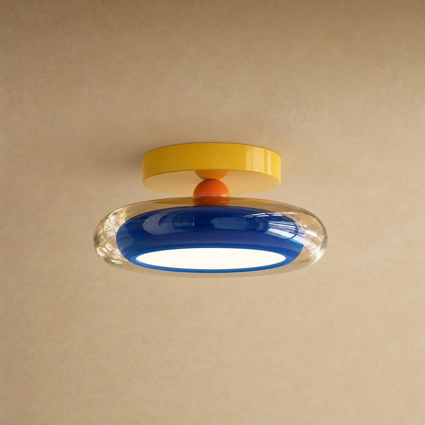 Plafonnier couloir en verre bleu cobalt, galet lumineux Prismya | Delvanie