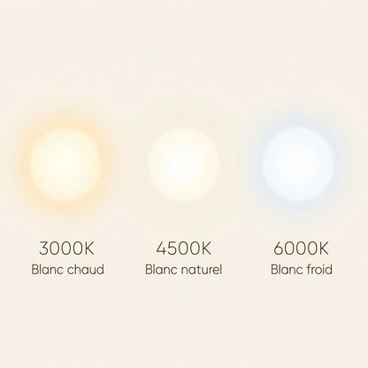 Trois températures de lumière du plafonnier Prismya, 3000K à 6000K | Delvanie