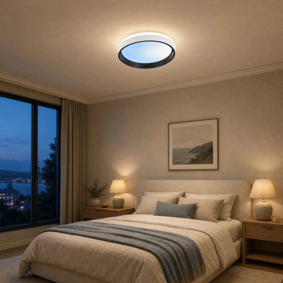 Plafonnier design Azuléa en mode ciel bleu apaisant dans une chambre