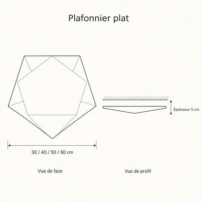 Schéma coté du plafonnier plat, 30 à 60 cm de large et 5 cm d'épaisseur | Delvanie