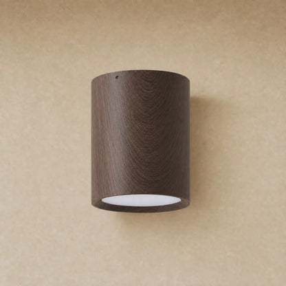 Plafonnier spot cylindrique Noyer, décor effet bois sur métal