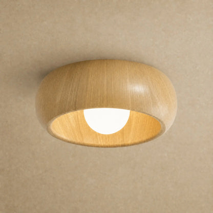 Plafonnier vintage Nocelya finition Chêne Clair, galbe effet grain de bois, packshot | Delvanie