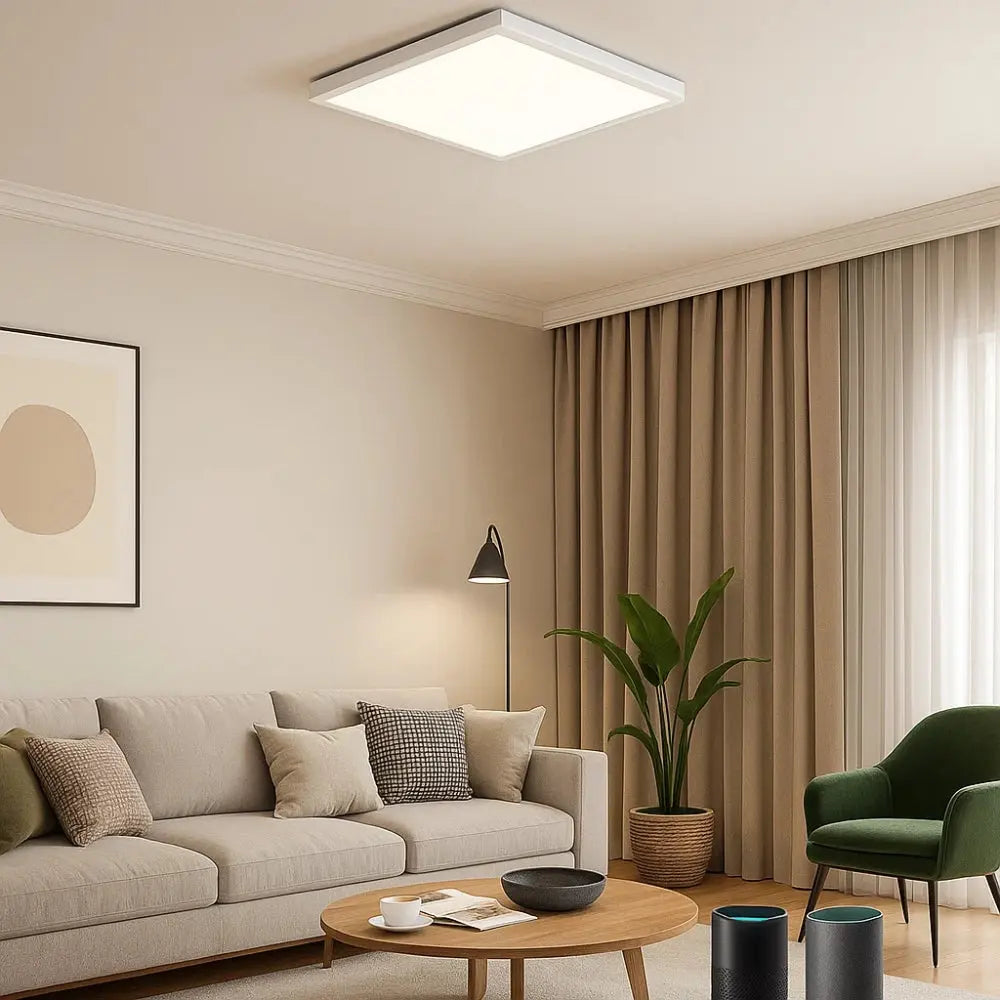 Plafonnier Led Carré - Cadre Bois Intuitif | Quadréos -  |   Delvanie