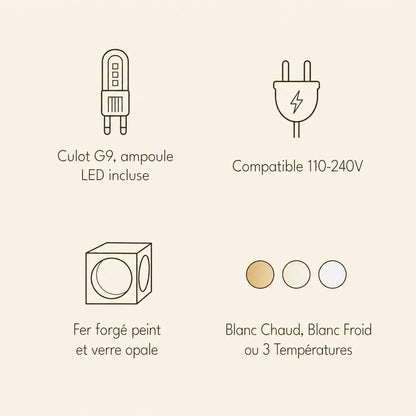 Caractéristiques de la suspension colorée Asobya, culot G9, ampoule LED incluse, 110-240V | Delvanie