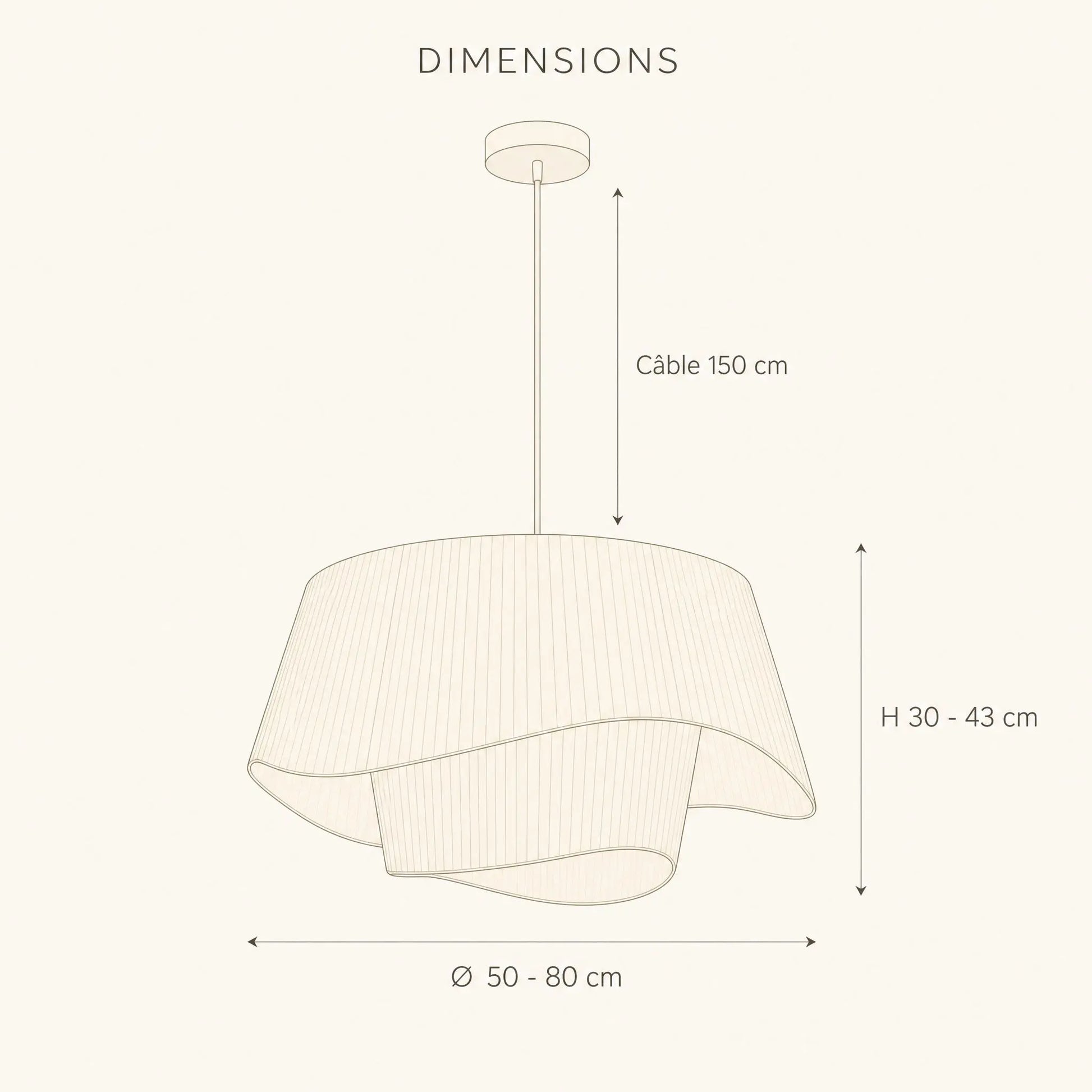 Schéma des dimensions de la suspension Naldéa, Ø 50 à 80 cm | Delvanie