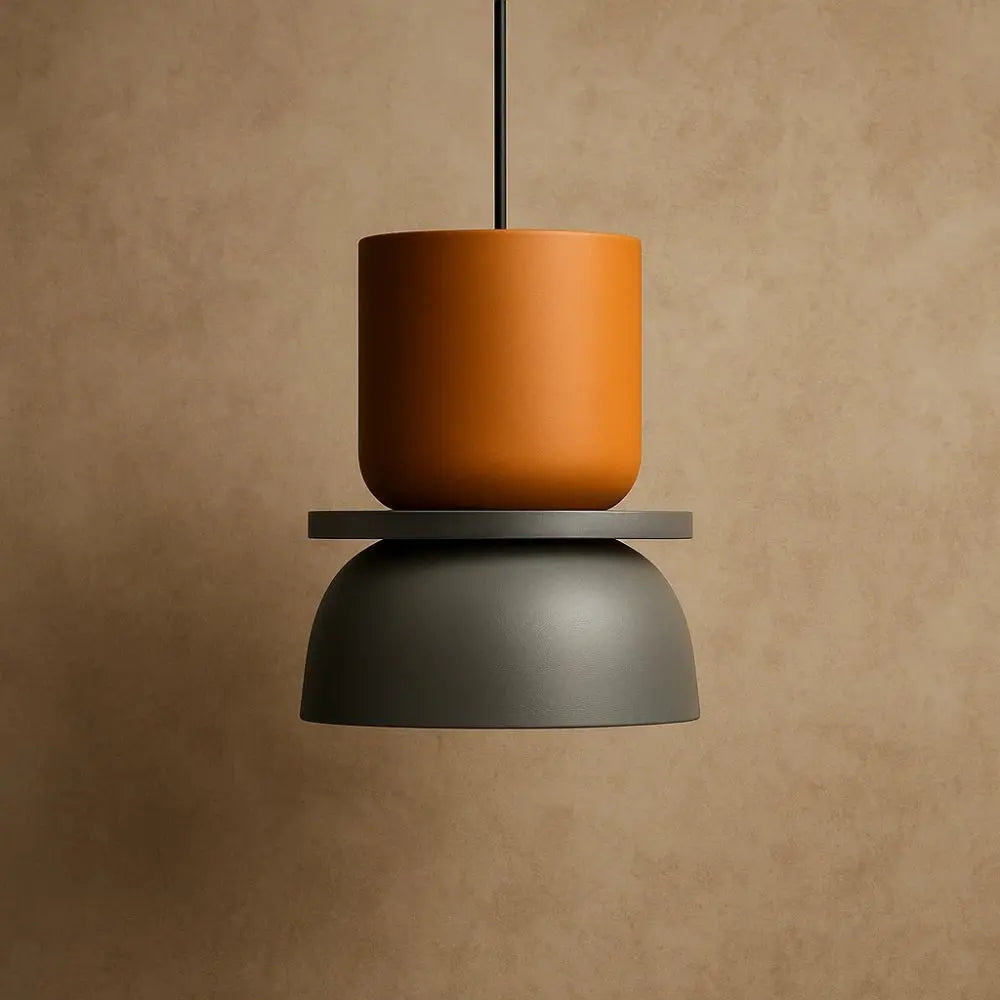 Suspension Luminaire Design - Harmonie Épurée | Novara - Orange / Gris / 18.5x24cm |   Delvanie
