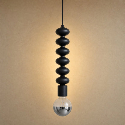 Suspension Tamayu en noir mat avec globe demi-miroir