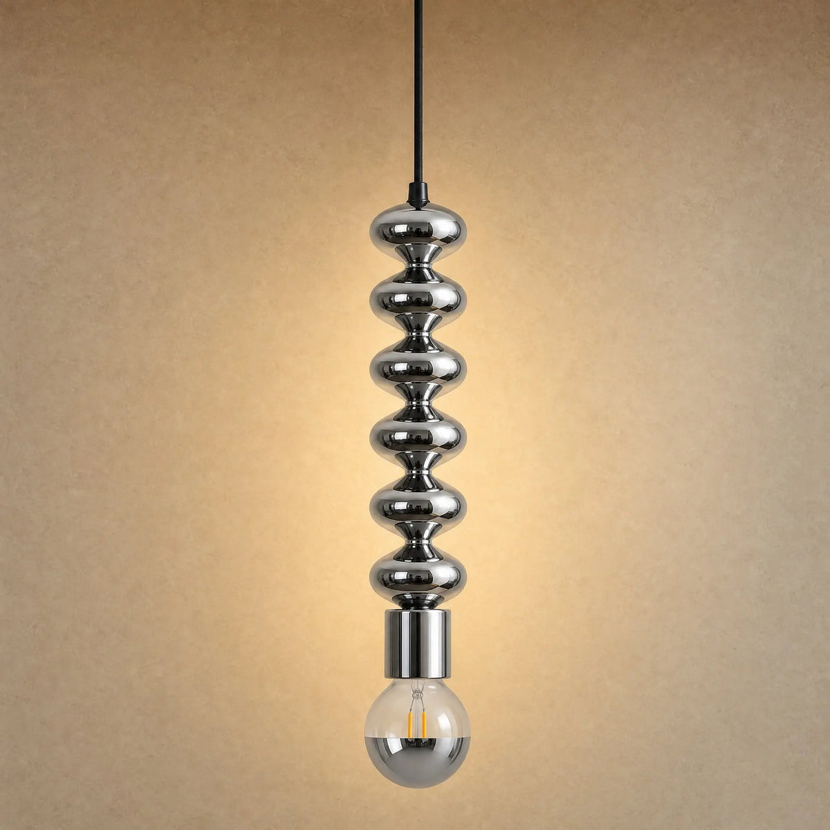 Suspension Tamayu en chrome poli avec globe demi-miroir