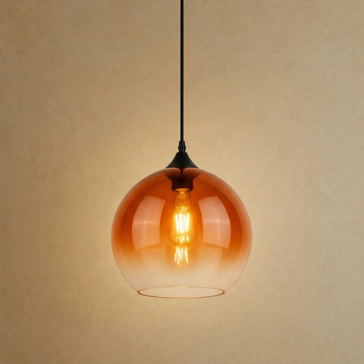 Suspension plafond Iridana, globe de verre dégradé ambre