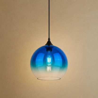 Suspension plafond Iridana, globe de verre dégradé bleu saphir