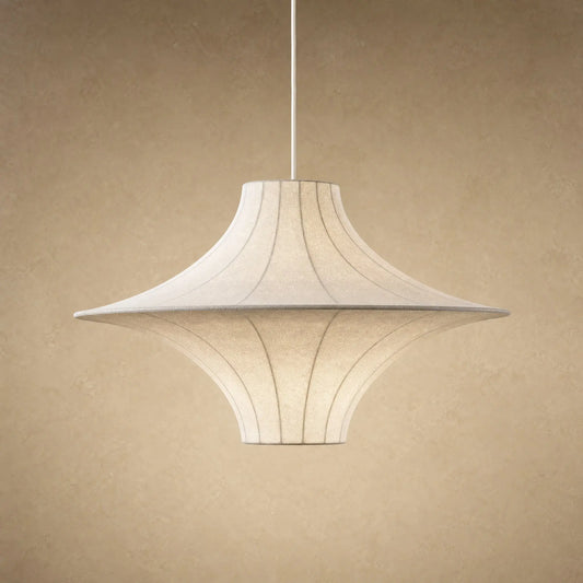 Suspension wabi sabi en tissu écru, double corolle à large bord plat, Ø 60 cm | Delvanie