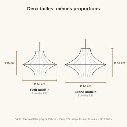 Schéma coté des deux tailles, Ø 50 x H 35 cm et Ø 60 x H 42 cm | Delvanie