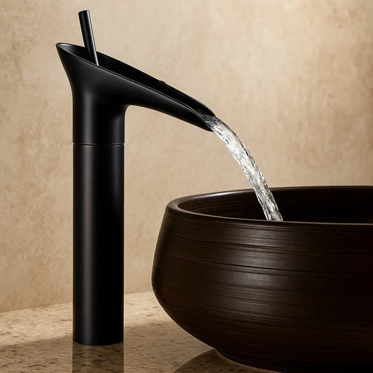 Waterfall Basin Faucet With Elegant Brass