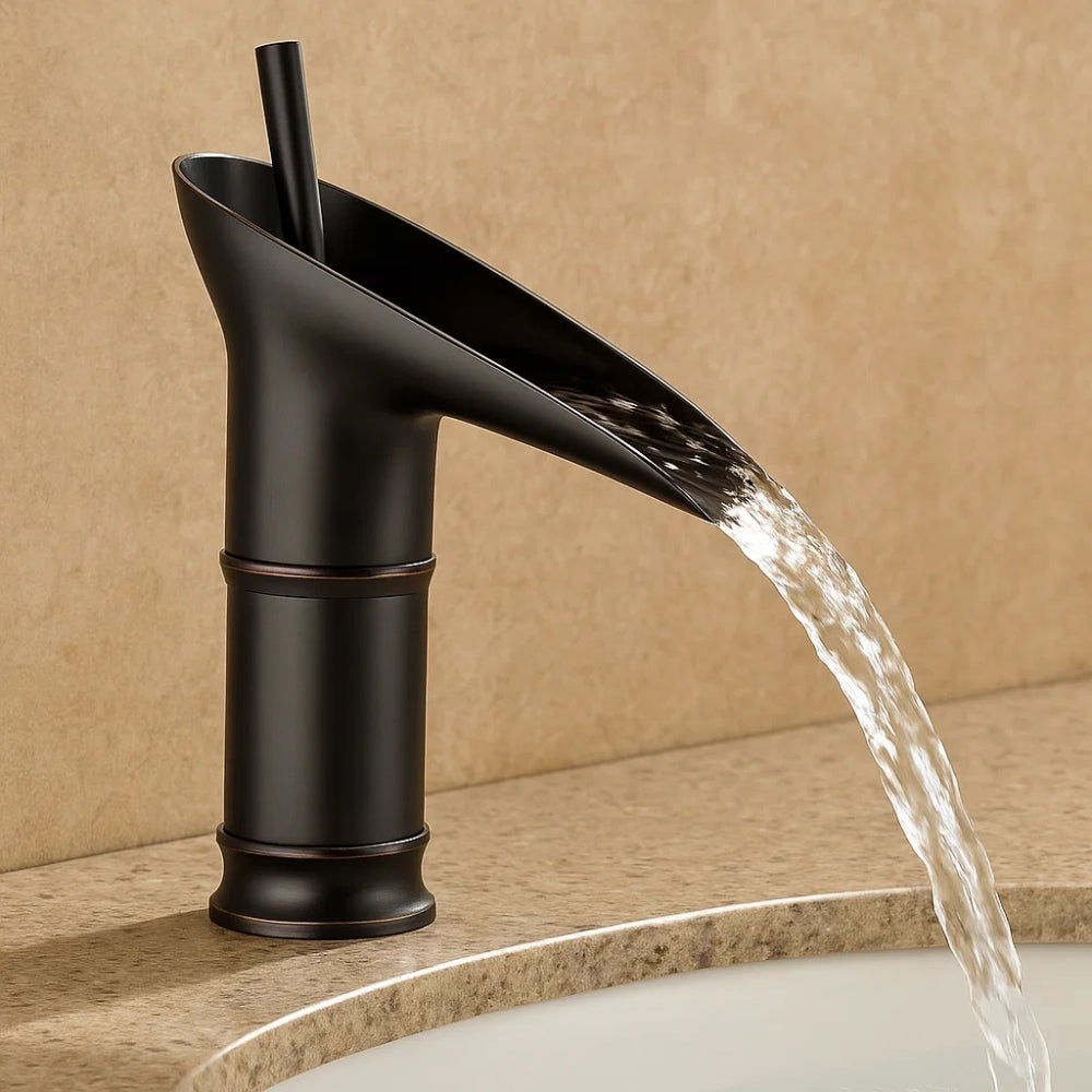 Waterfall Basin Faucet With Elegant Brass