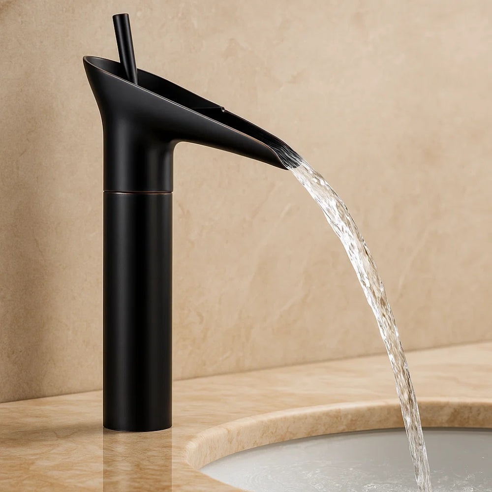 Waterfall Basin Faucet With Elegant Brass