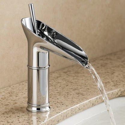 Waterfall Basin Faucet With Elegant Brass
