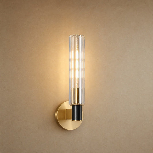 Applique murale cristal 1 lumière, fût de verre cannelé sur platine de laiton brossé | Delvanie