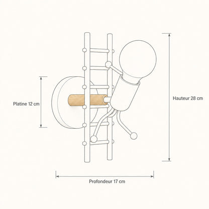 Schema cote de l applique murale Divaro, hauteur 28 cm, platine 12 cm, profondeur 17 cm | Delvanie