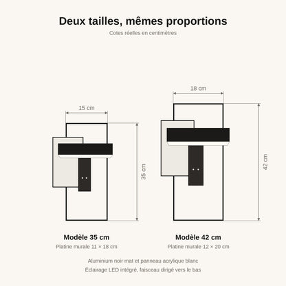 Schéma coté de l'éclairage extérieur mural Fialdo, modèles 35 cm et 42 cm | Delvanie
