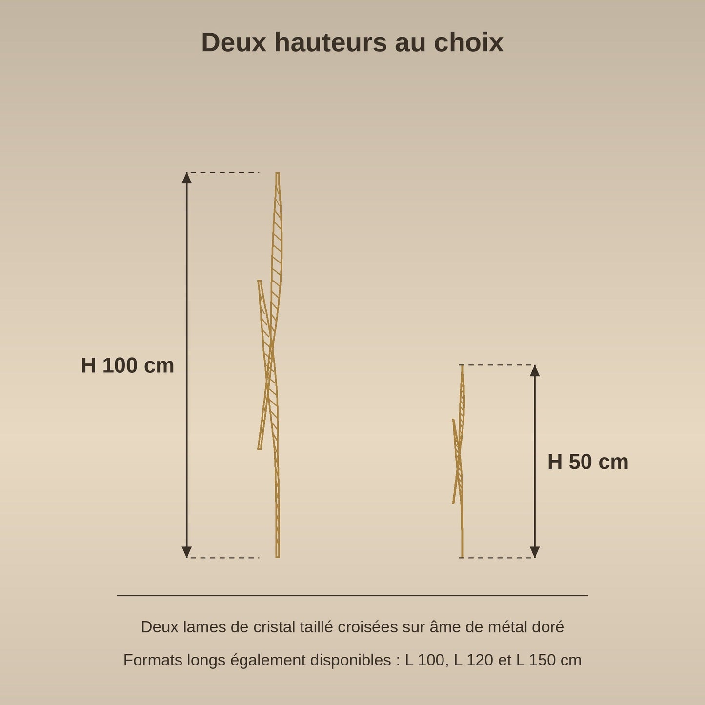 Schéma coté de la grande applique murale en cristal, hauteurs 50 et 100 cm | Delvanie