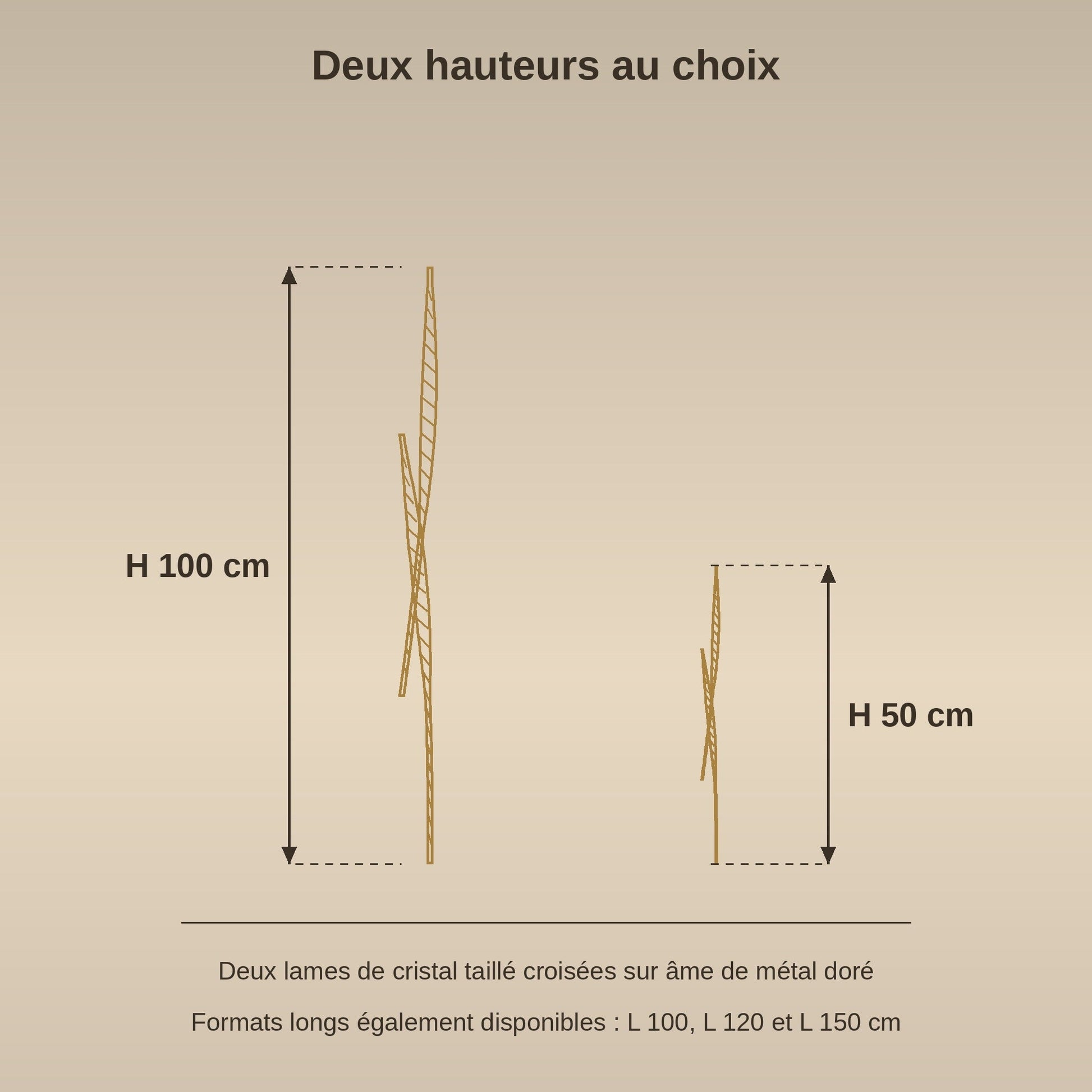 Schéma coté de la grande applique murale en cristal, hauteurs 50 et 100 cm | Delvanie