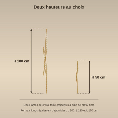 Schéma coté de la grande applique murale en cristal, hauteurs 50 et 100 cm | Delvanie