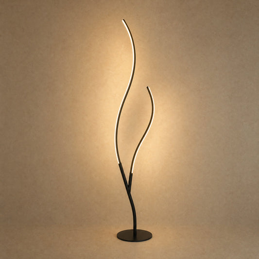 Lampadaire LED Ramillo, deux branches ondulantes en aluminium noir mat, 145 cm | Delvanie