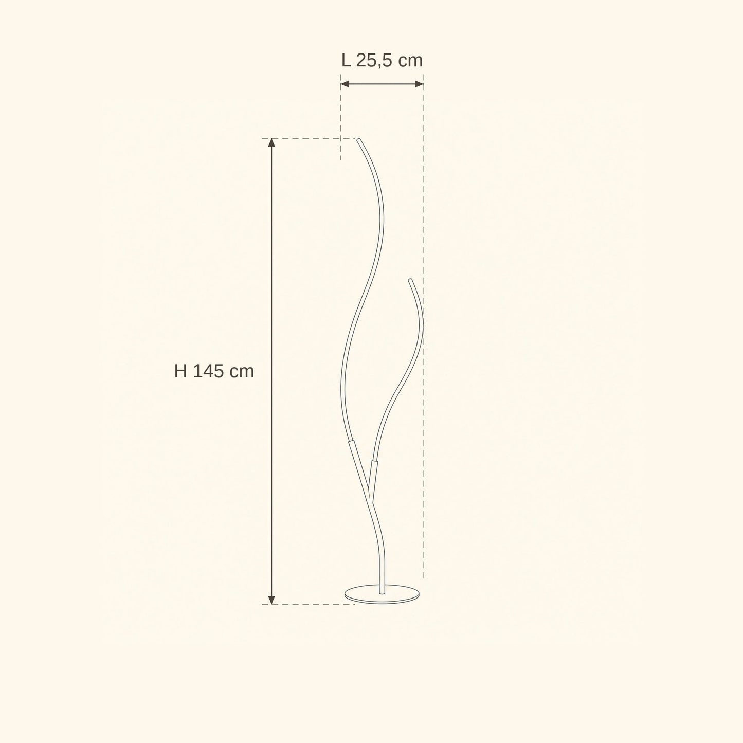 Schéma coté du lampadaire LED Ramillo, hauteur 145 cm et largeur 25,5 cm | Delvanie