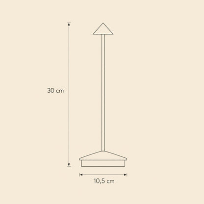 Schema cote de la lampe de table sans fil Yuzano, hauteur 30 cm et base 10,5 cm | Delvanie