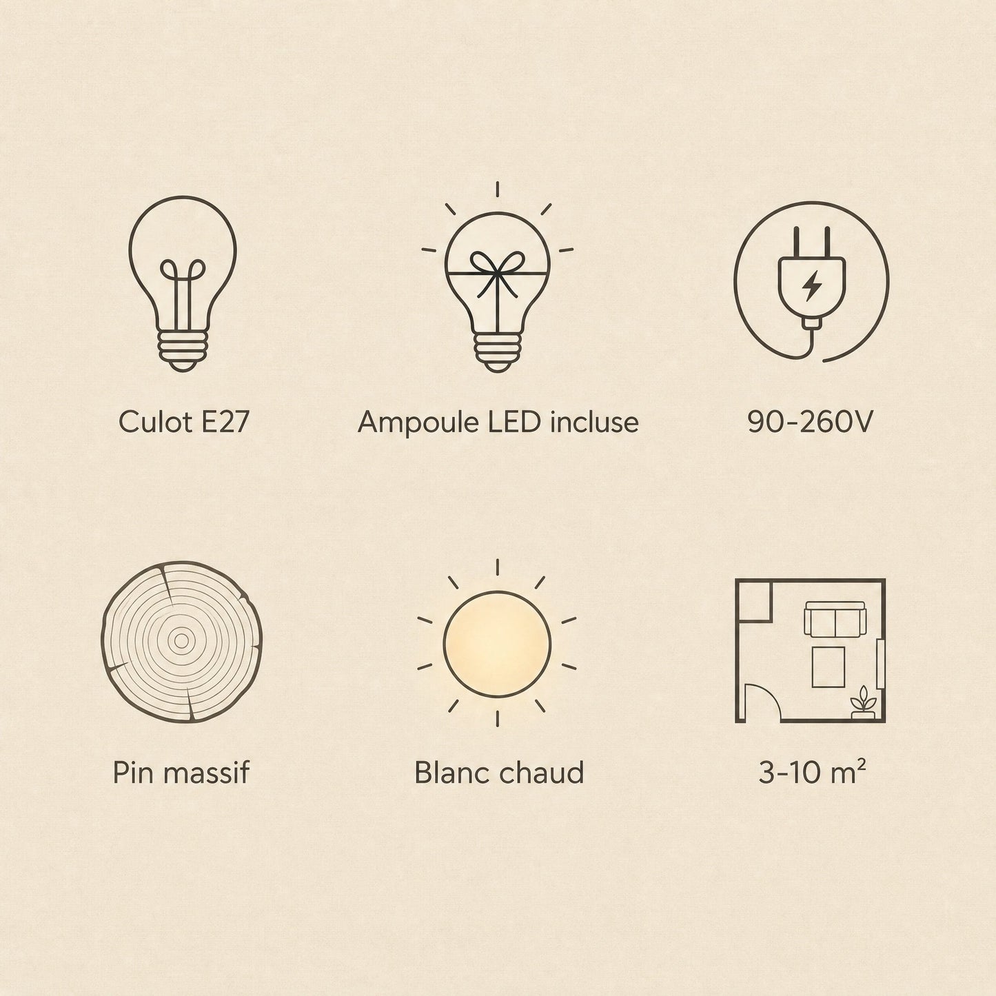 Caractéristiques de la lanterne japonaise Washiya : culot E27, ampoule LED incluse, pin massif, blanc chaud | Delvanie