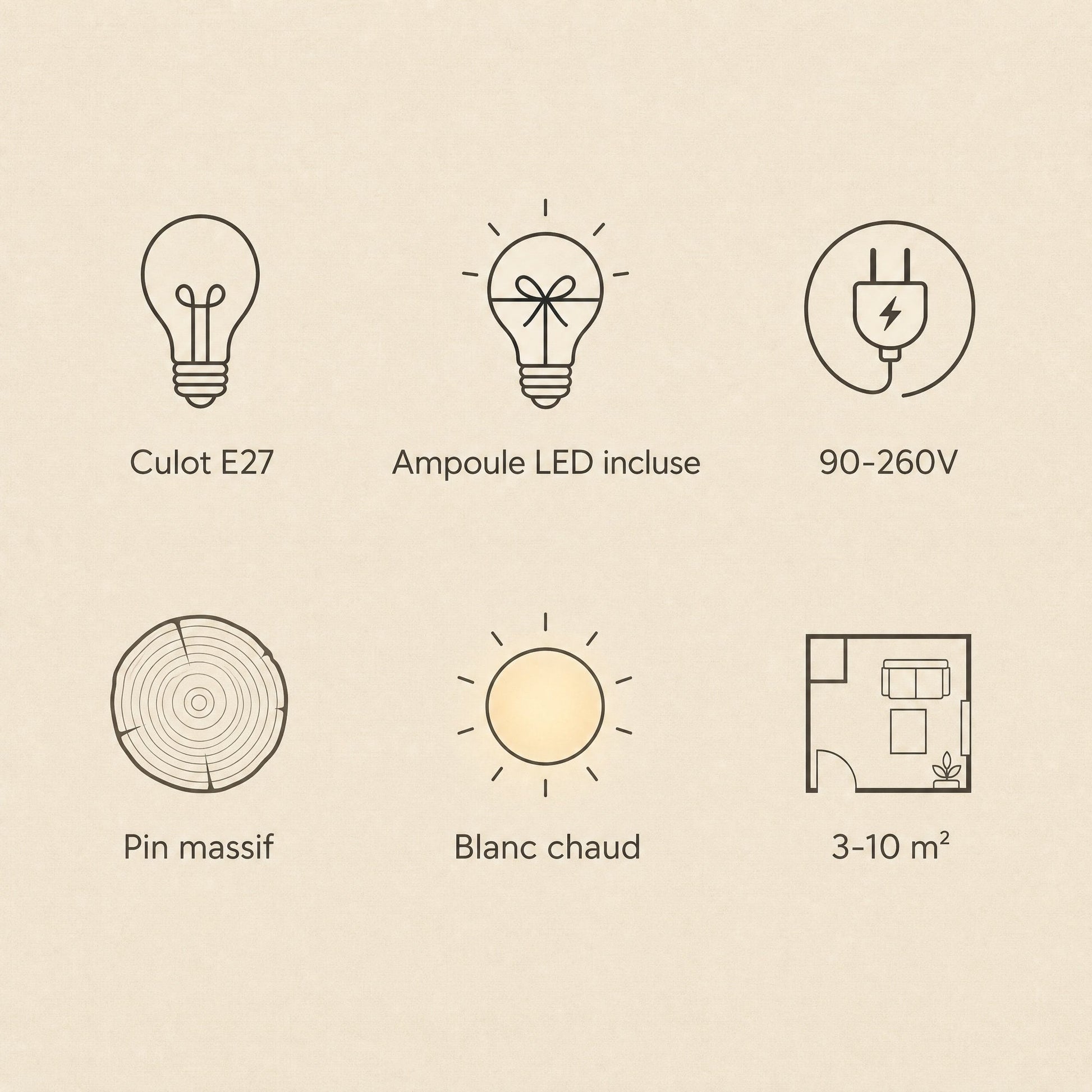 Caractéristiques de la lanterne japonaise Washiya : culot E27, ampoule LED incluse, pin massif, blanc chaud | Delvanie