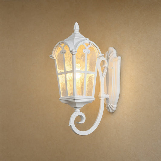 Lanterne murale extérieure blanche Portessa, modèle Lanterne Dressée, aluminium moulé et verre martelé | Delvanie