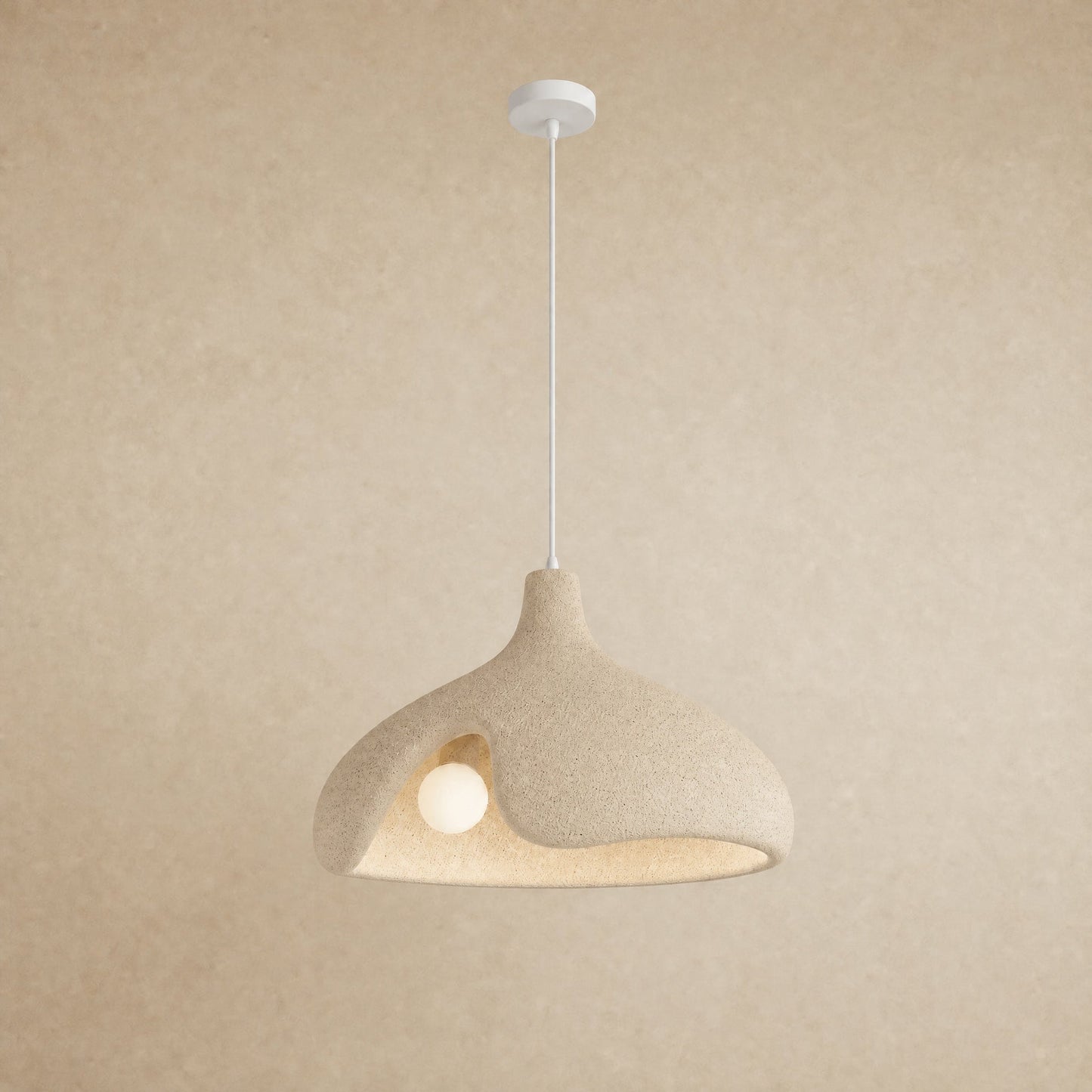 Suspension galet sablé beige moucheté effet pierre pour îlot de cuisine, Ø 40 cm | Delvanie