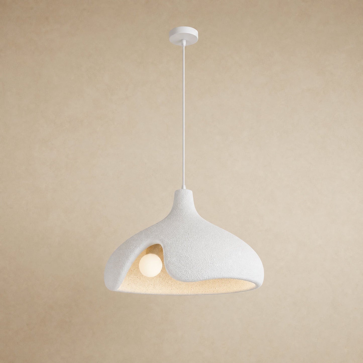Suspension galet sablé blanc effet pierre pour îlot de cuisine, Ø 40 cm | Delvanie