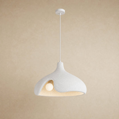 Suspension galet sablé blanc effet pierre pour îlot de cuisine, Ø 40 cm | Delvanie