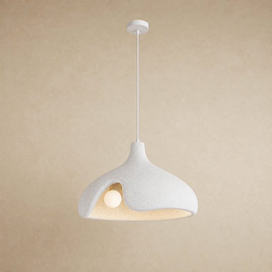 Suspension galet sablé blanc effet pierre pour îlot de cuisine, Ø 40 cm | Delvanie