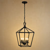 Lustre de couloir Serlino, lanterne cage en métal noir mat à quatre flammes | Delvanie