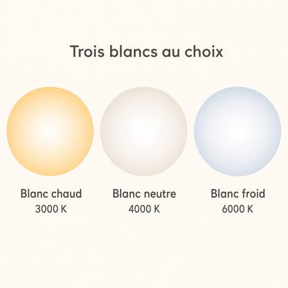 Les trois températures de blanc de la suspension Marlova, blanc chaud 3000 K, neutre 4000 K, froid 6000 K | Delvanie