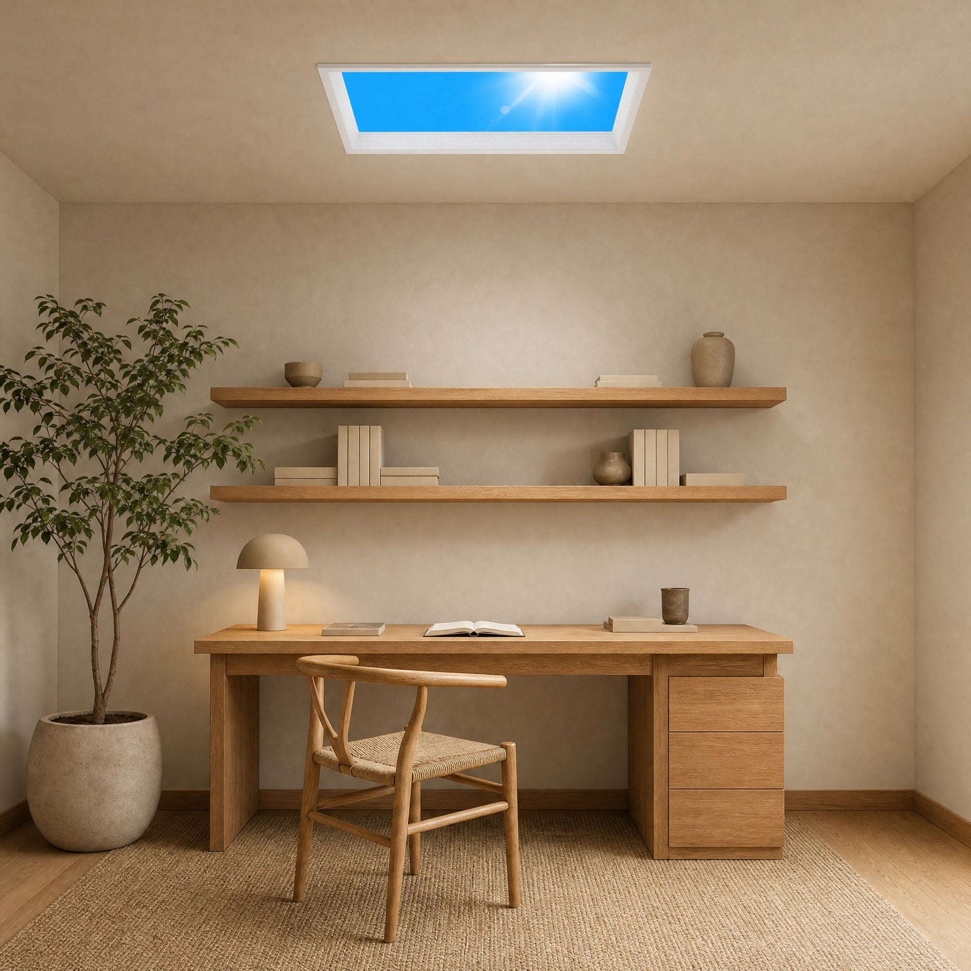 Panneau ciel bleu Oculéa au plafond d'un bureau lumineux | Delvanie