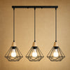 Suspension industrielle 3 têtes alignées, cage diamant en fer noir et bois clair | Delvanie
