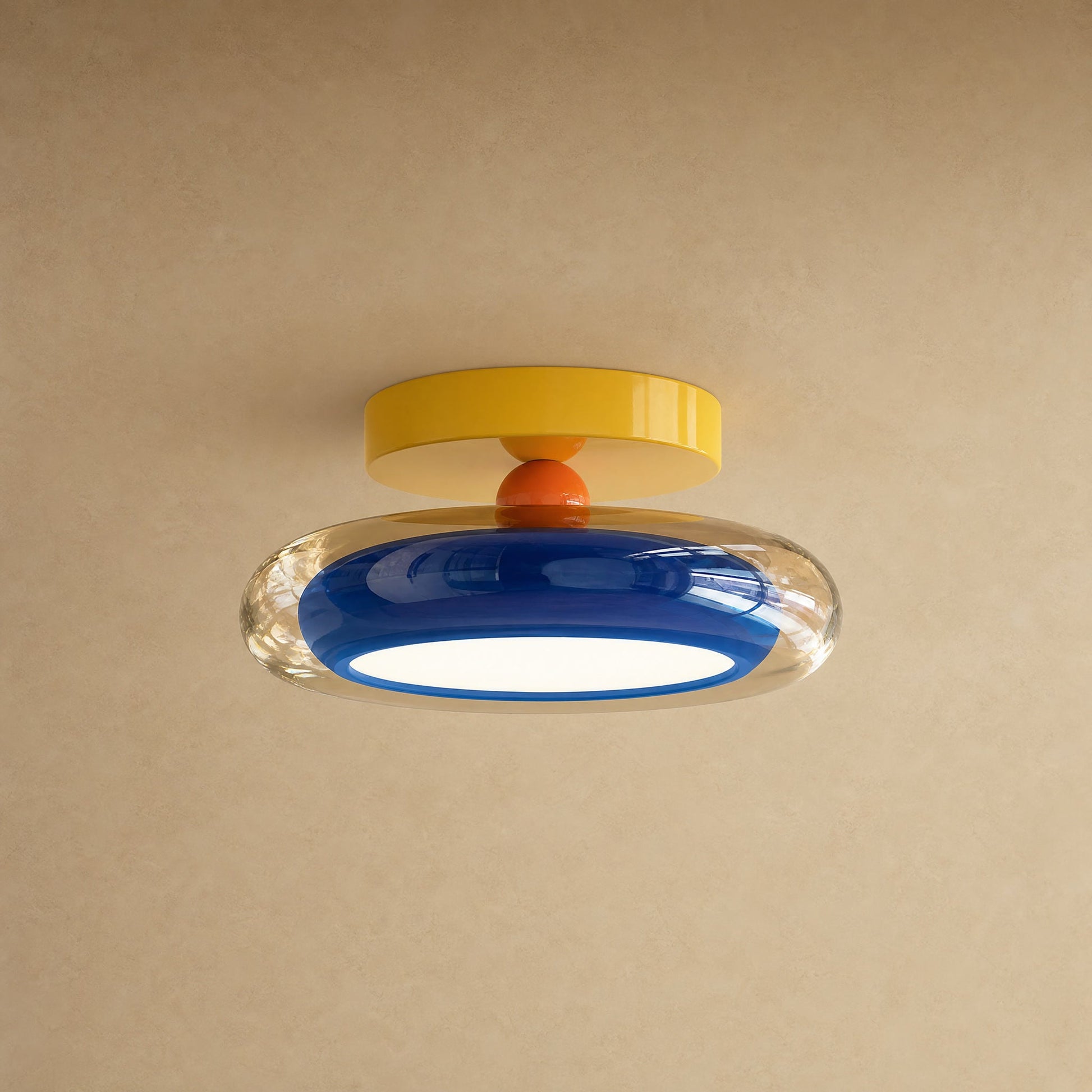 Plafonnier couloir en verre bleu cobalt, galet lumineux Prismya | Delvanie