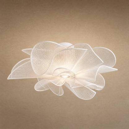 Plafonnier fleur blanc Blomyn, corolle de pétales ajourés en fils de PVC, Ø 72 cm | Delvanie