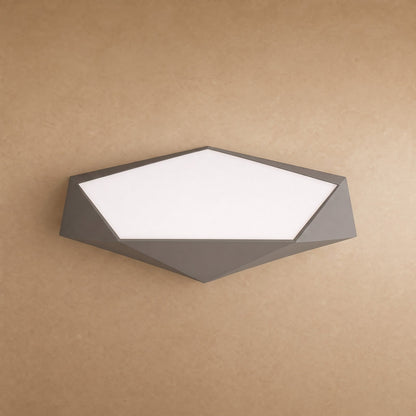 Plafonnier plat pentagone facetté gris, packshot | Delvanie