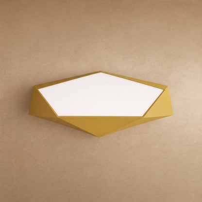 Plafonnier plat pentagone facetté jaune, packshot | Delvanie