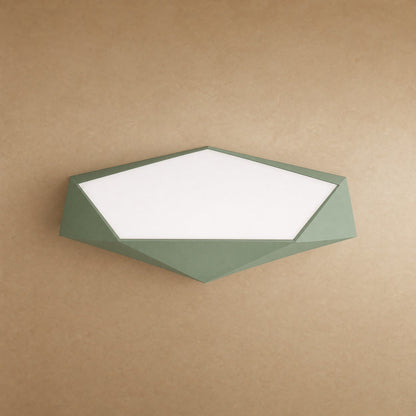 Plafonnier plat pentagone facetté vert sauge, packshot | Delvanie