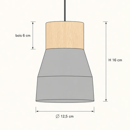 Schéma coté de la suspension béton, diamètre 12,5 cm et hauteur 16 cm | Delvanie