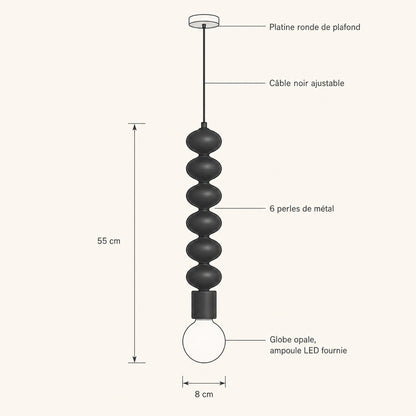 Schéma coté de la suspension Tamayu, hauteur totale 55 cm et largeur 8 cm | Delvanie
